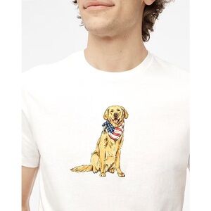 NWT J Crew Factory Dog w/Patriotic Scarf Graphic T-Shirt Relaxed Fit White